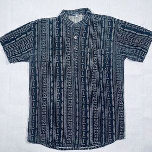 Earthbound Trading Co Mens Aztec Southwest Button Down Short Sleeve Medium Black